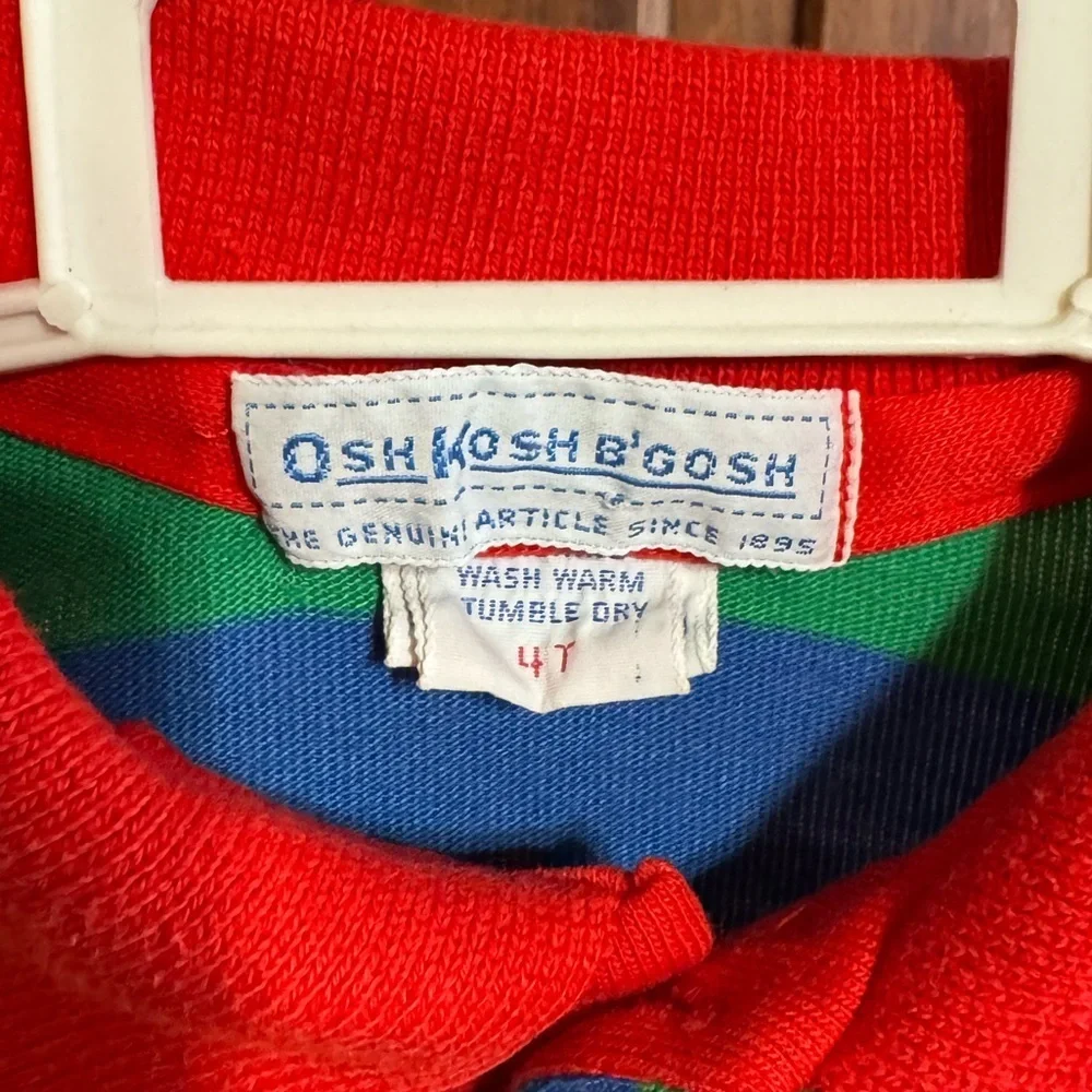 Vintage Oshkosh B’Gosh Colorblock Striped Long Sleeve Polo Shirt Size 4T